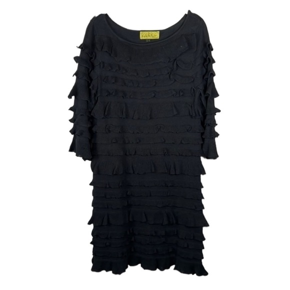 Nicole Miller Studio One Black Ruffle Knit Sheath Dress Size S - Picture 2 of 6